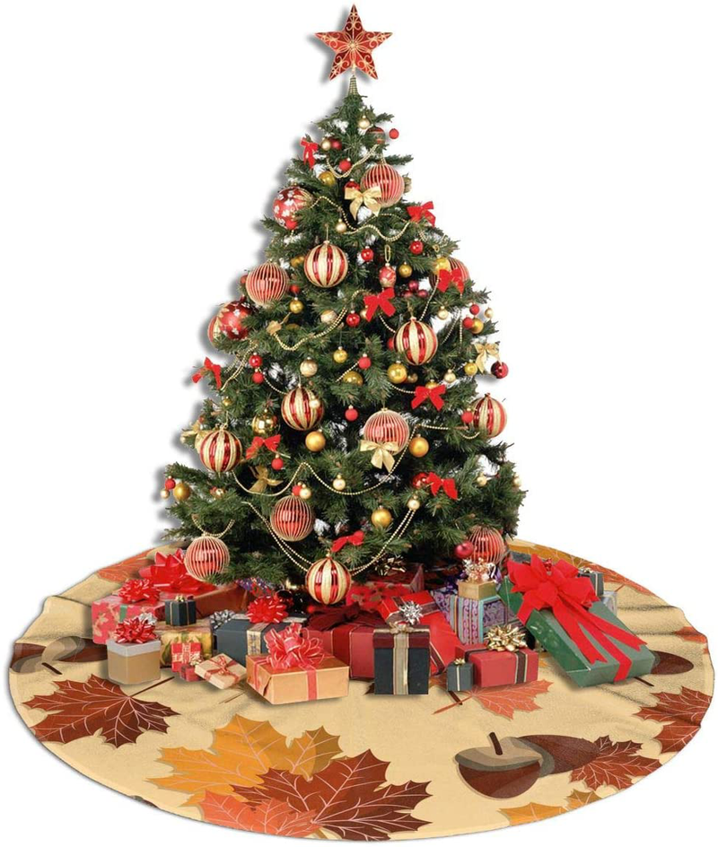 Fall Harvest Autumn Seasonal Leave Leaf Nut Themed Round Christmas Xmas Tree Skirt Carpet Mat Rugs Pad Party Favors Supplies Home Decoration 30 36 48 Inch Small Big Giant Large