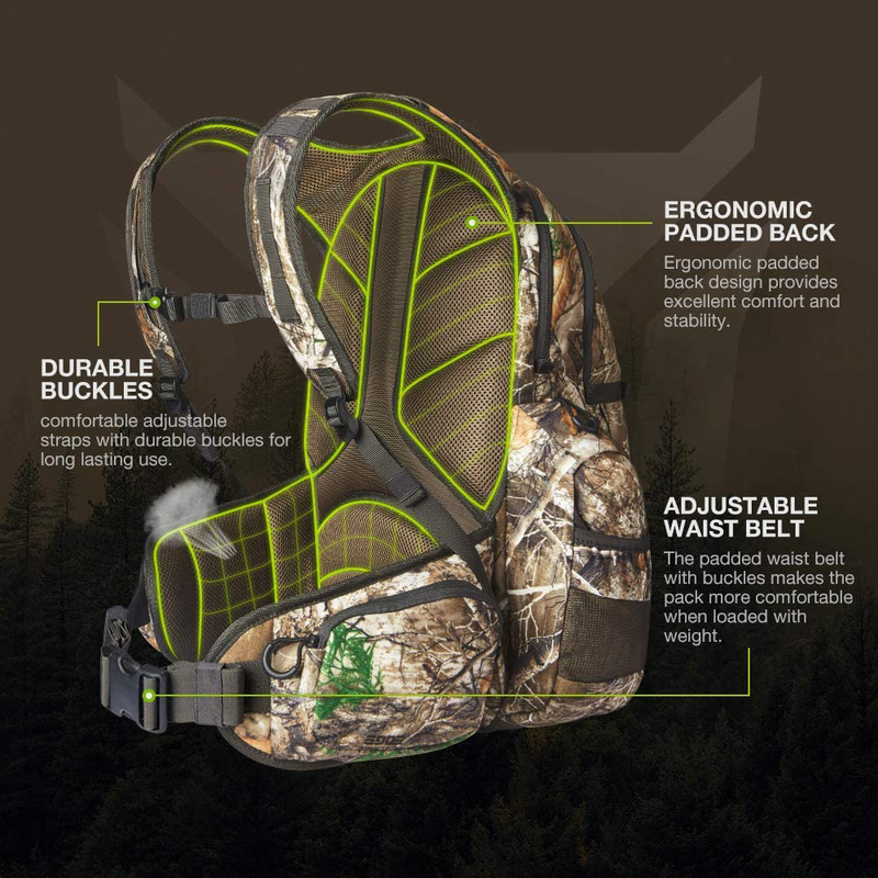 TIDEWE Hunting Backpack, Waterproof Camo Hunting Pack with Rain Cover, Durable Large Capacity Hunting Day Pack for Rifle Bow Gun (Realtree Edge)  TIDEWE   