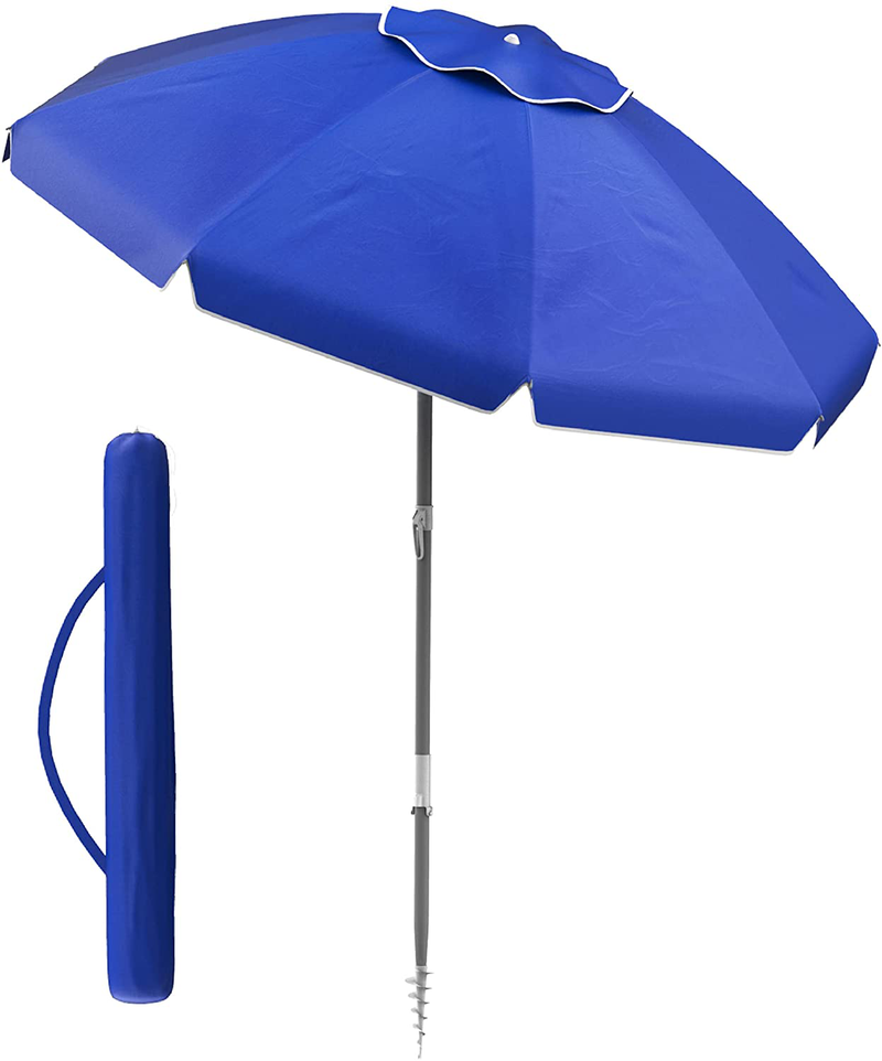 Pure Garden 50-LG1093 Beach Umbrella with 360 Degree Tilt-Portable Outdoor Sun Shade Canopy with UV Protection Sand Anchor, Carrying Case (7 Ft, Red) Home & Garden > Lawn & Garden > Outdoor Living > Outdoor Umbrella & Sunshade Accessories Trademark Blue  