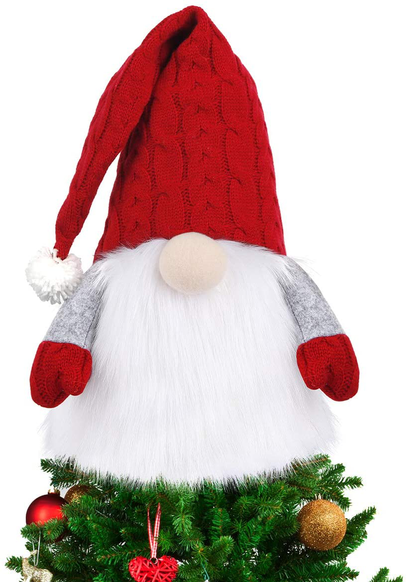 D-FantiX Gnome Christmas Tree Topper, 27.5 Inch Large Swedish Tomte Gnome Christmas Ornaments Santa Gnomes Plush Scandinavian Christmas Decorations Holiday Home Décor with Red Knitted Hat