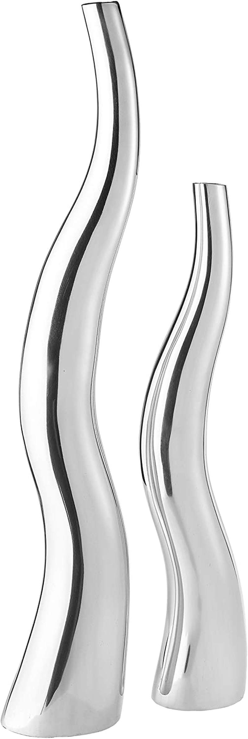 Modern Day Accents Curva Tall Set of 2, Silver, Aluminum, Contemporary, Modern, Wiggly, Popular, Glam, Floor Standing, Lg 6 32, Sm Vase: 5” x 3.5” x 24 Home & Garden > Decor > Vases Modern Day Accents Default Title  