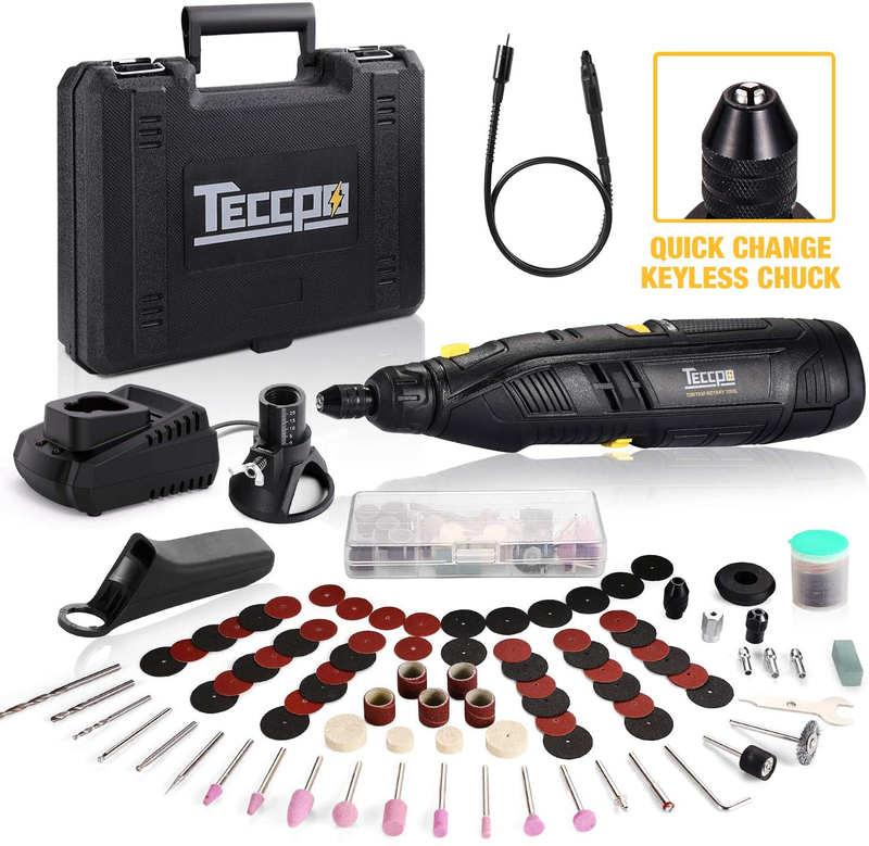 Cordless Rotary Tool, TECCPO 12V Powerful Rotary Tool Kit, 1-Hour Fast Charger, Universal Keyless Chuck, 6-Speeds Adjustable, 80 Accessories, Perfect Gift for DIY & Crafts, Cutting, Engraving, etc.  TECCPO 12v-2  