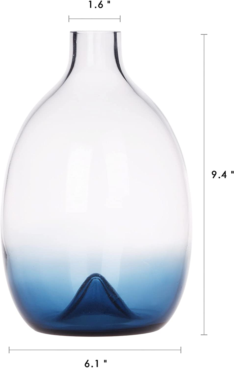 CONVIVA Glass Vases for Flowers Hand Blown Centerpiece with Graded Color Modern Blue Vase for Home Decor Kitchen Living Room Tabletop,Office Decoration Wedding Party 9.4 inch H Home & Garden > Decor > Vases CONVIVA   
