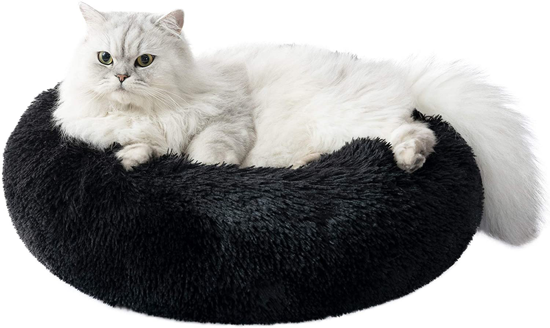 Love's cabin 20in Cat Beds for Indoor Cats - Cat Bed with Machine Washable, Waterproof Bottom - Coffee Fluffy Dog and Cat Calming Cushion Bed for Joint-Relief and Sleep Improvement Animals & Pet Supplies > Pet Supplies > Cat Supplies > Cat Beds Love's cabin Black 20" 
