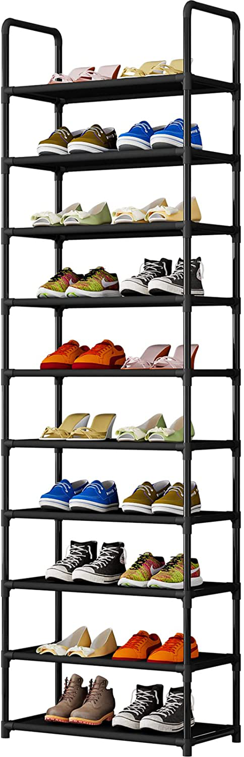 LINZINAR Shoe Rack Organizer 10 Tier Space Saving Shoe Shelf Storage Sturdy Metal Shoe Tower for Closet Entryway Bedroom, Black
