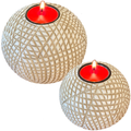 Luca Orb Candle Holders (Gift Boxed Set of 2), Table Centerpieces for Dining or Living Room, Spa, Bathroom, Kitchen Counter, Mantle or Coffee Table Decor (Grid Pattern, Beige and White) Home & Garden > Decor > Home Fragrance Accessories > Candle Holders Huey House Beige and White  