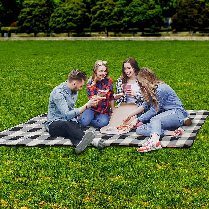 PortableAnd Extra Large Picnic & Outdoor Blanket for Water-Resistant Handy Mat Tote Spring Summer Great for The Beach,Camping on Grass Waterproof Sandproof, Black and Gray Checkered Home & Garden > Lawn & Garden > Outdoor Living > Outdoor Blankets > Picnic Blankets PortableAnd   