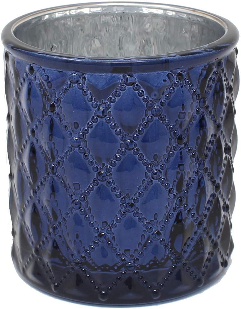 Ms Lovely Large Quilted Glass Votive Tealight Candle Holders - Bulk Set of 6 - Dark Blue  Ms Lovely   