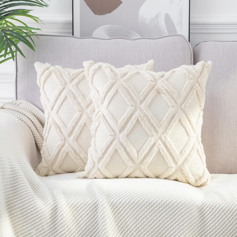 Neelvin Pack of 2 Soft Plush Short Wool Velvet Decorative Throw Pillow Covers Cushion Case Pillowcase for Sofa Couch Home & Garden > Decor > Chair & Sofa Cushions Neelvin Beige 16"x16" 