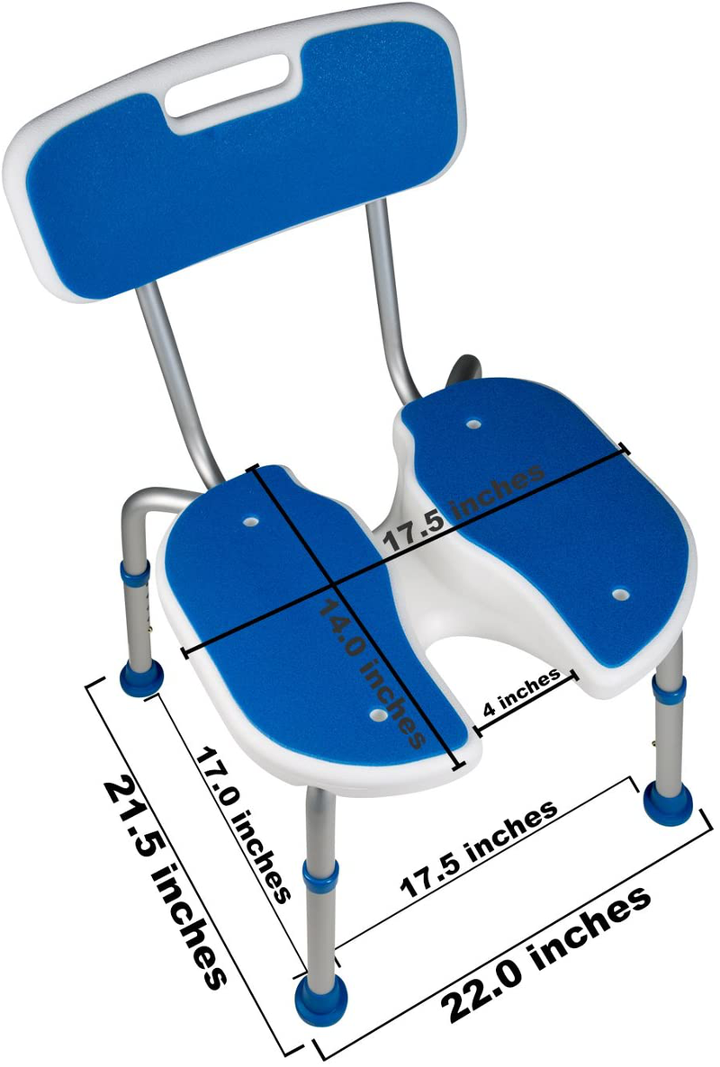 PCP Shower Safety Seat, Cutout for Easy Cleaning, Non-Slip Bath Support Recovery Chair with Backrest, White/Blue, Foam Padded Sporting Goods > Outdoor Recreation > Camping & Hiking > Portable Toilets & Showers PCP   