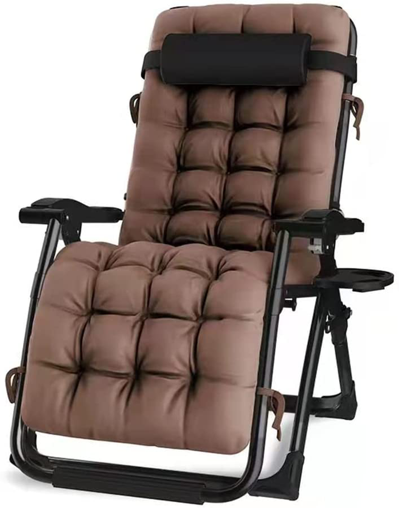 Oversized Zero Gravity Chair, Lawn Recliner, Reclining Patio Lounger Chair, Folding Portable Chaise, with Detachable Soft Cushion, Cup Holder, Adjustable Headrest, Support 500 Lbs. (Black Cushion)