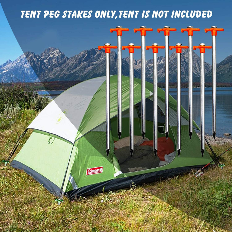 Eurmax USA Galvanized Non-Rust Outdoor Camping Family Tent Pop up Canopy Stakes 10Pc-Pack, with 4X10Ft Ropes & 1 Orange Stopper Sporting Goods > Outdoor Recreation > Camping & Hiking > Tent Accessories Eurmax   