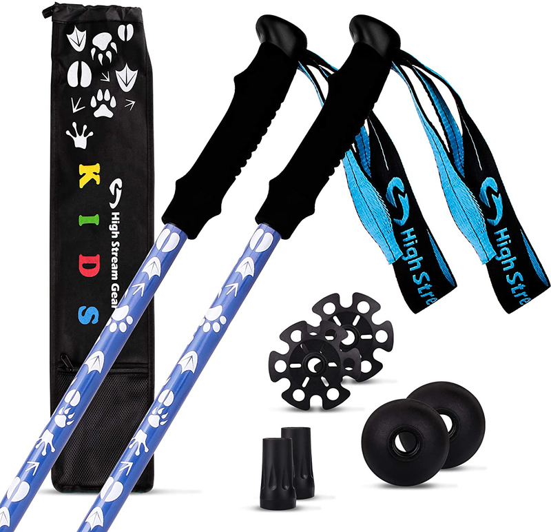 High Stream Gear Kids Trekking Poles – Collapsible Telescopic Brightly Colored Walking Sticks for Children – Includes Carrier Bag and Accessories Sporting Goods > Outdoor Recreation > Camping & Hiking > Hiking Poles High Stream Gear Blue  