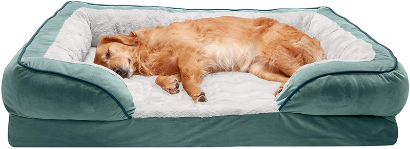Furhaven Orthopedic, Cooling Gel, and Memory Foam Pet Beds for Small, Medium, and Large Dogs and Cats - Luxe Perfect Comfort Sofa Dog Bed, Performance Linen Sofa Dog Bed, and More Animals & Pet Supplies > Pet Supplies > Dog Supplies > Dog Beds Furhaven Velvet Waves Celadon Green Sofa Bed (Cooling Gel Foam) Jumbo (Pack of 1)