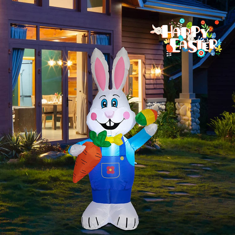 Risenor 4.3Ft Tall Easter Decorations Inflatable Bunny, Blow up Happy Easter Bunny Holding Carrot and Egg Inflatables Easter LED Lighted Decoration for Yard Lawn Outdoor Indoor Holiday Party Decor Home & Garden > Decor > Seasonal & Holiday Decorations Risenor   