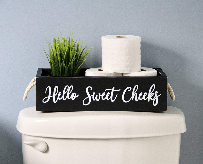 Nice Butt Bathroom Decor Box - Hello Sweet Cheeks Farmhouse Home Toilet Paper Holder - Wooden Rustic Black and White Storage Basket With Funny Phrases - Cute Organization Tray for Restroom Accessories