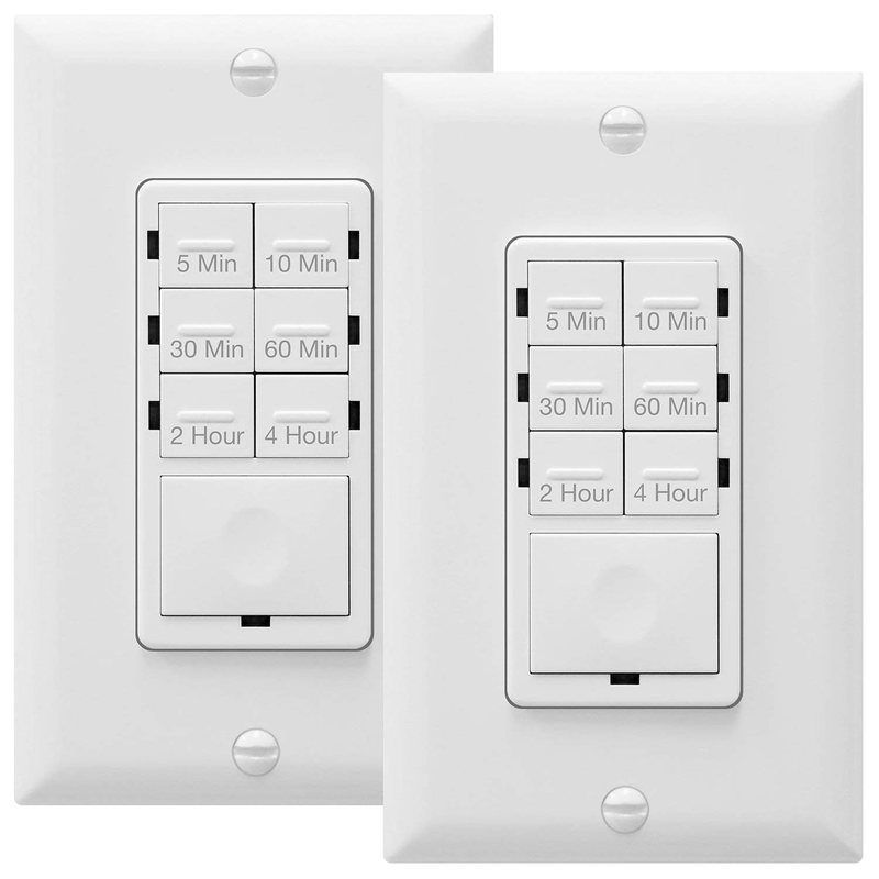 ENERLITES 4-Hour Countdown Timer Switch, 5-10-30-60 Min, 2-4 Hour, for Bathroom Fans, Heaters, Lights, LED Indicator, 120VAC 1200W, Neutral Wire Required, UL Listed, HET06-W-2PCS, White, 2 Pack Home & Garden > Lighting Accessories > Lighting Timers ENERLITES 4 Hour 2 Pack(NO Neutral)  