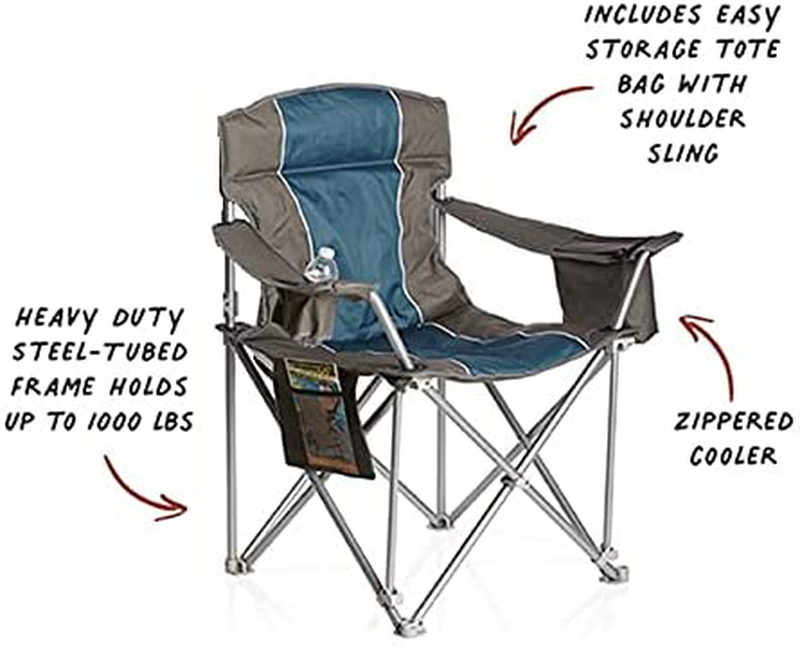 Livingxl 1000-Lb. Capacity Heavy-Duty Portable Oversized Chair, Collapsible Padded Arm Chair with Cup Holders and Lower Mesh Side Pocket, Black
