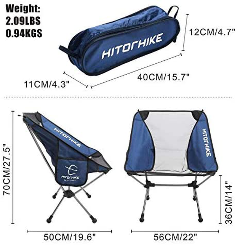 Hitorhike Camping Chair Breathable Mesh Construction 2 Side Pockets Aluminum Frame Camp Chair with Carry Bag Compact and Lightweight Folding Chair for Backpacking and Camping 2PACK