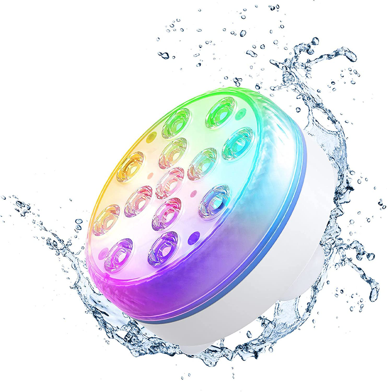 SPOMR Submersible LED Lights Waterproof IP68, Underwater Pool Lights with RF Remote 13 Bright Beads 16 RGB Color, with Magnets/Suction Cups Battery Operated Shower Light for Pool/Pond/Aquariums Decor Home & Garden > Pool & Spa > Pool & Spa Accessories SPOMR 1pack  