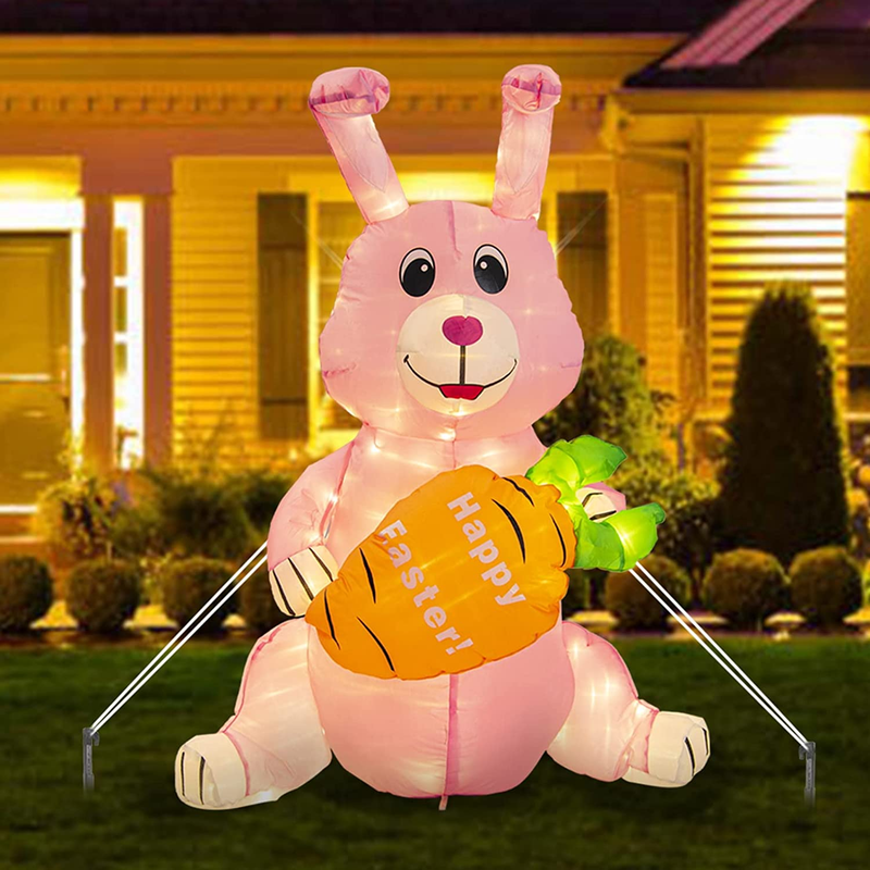 Easter Decorations 4FT Easter Inflatable Bunny with Build-In 150 Leds Blow up Easter Bunny for Inflatables Outdoor Decorations Home & Garden > Decor > Seasonal & Holiday Decorations PEIDUO Easter Inflatable  