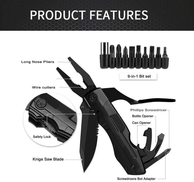 Multitool Pocket Tactical Folding Knife,Stocking Stuffers Christmas Gifts for Men Dad Husband,18 in 1 Multi Tool Knives with Blade,Saw,Plier,Screwdriver,Bottle Opener for Camping Daily Use