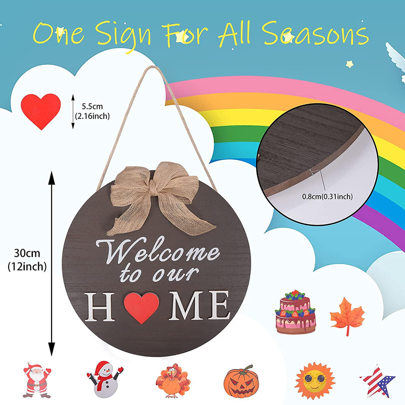 Interchangeable Seasonal Welcome Sign Front Door Decoration, Rustic round Wood Wreaths Wall Hanging Outdoor, Farmhouse, Porch, Valentine'S Day Front Door Decor. Home & Garden > Decor > Seasonal & Holiday Decorations WACAR   