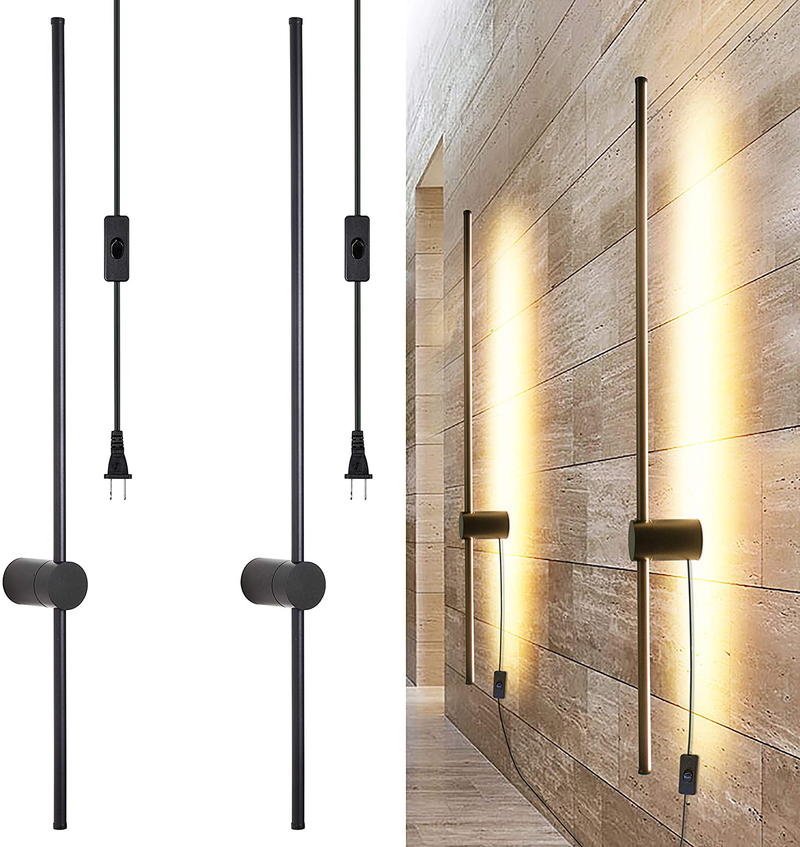 Ditoon Modern Plug in Wall Sconce Set of 2 LED Black Wall Lights with Plug in Cord On/Off Switch 39 3/8 Inches Warm White Wall Mounted Deco Lamp for Living Room Bedroom(2-Pack) Home & Garden > Lighting > Lighting Fixtures > Wall Light Fixtures KOL DEALS   