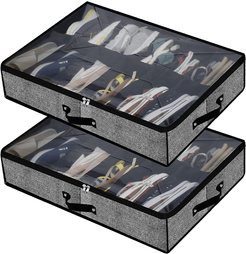 Luxeroots Design under Bed Shoe Storage Organizer-Set of 2 Fits Total 24 Pairs Shoe Organizer under the Bed Containers Storage Solution with Clear Cover Reinforced Handles and Strong Zipper. UTBSO-0001, Black Furniture > Cabinets & Storage > Armoires & Wardrobes Luxeroots Design   