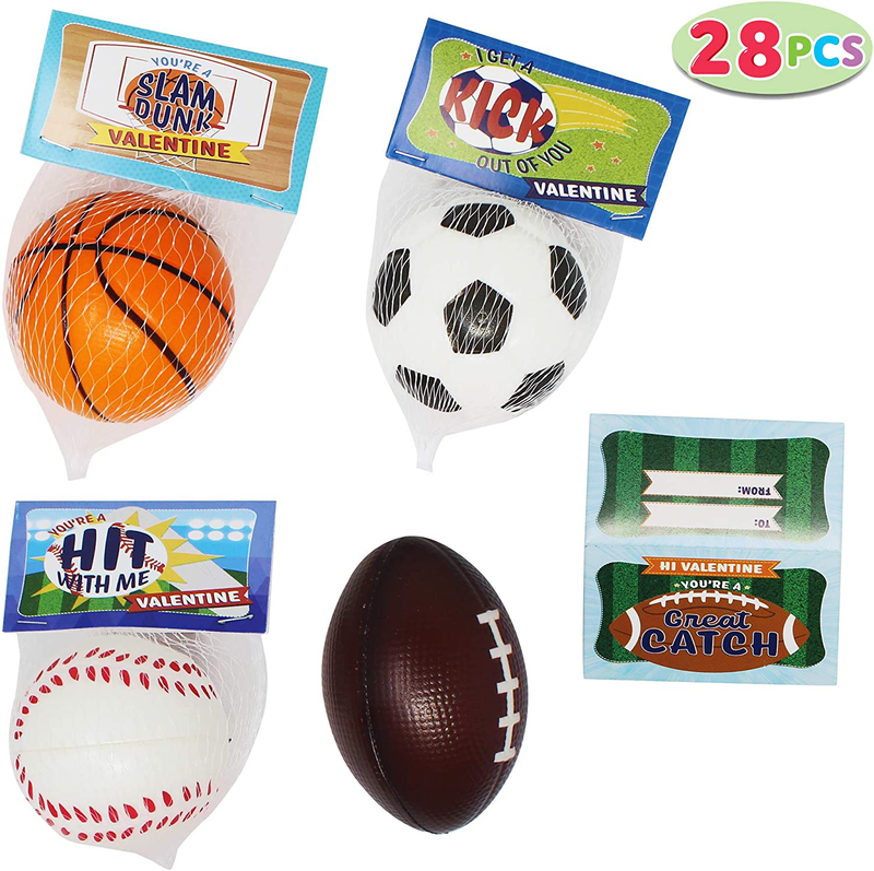 JOYIN 28 Pack Kids Valentines Day Gift Cards with Gift Mini Sports Ball Figure Stress Balls Squeeze Foam Balls for Classroom Exchange Prizes, Stress Relief/Anxiety Relief, Valentine Party Favor Toys Home & Garden > Decor > Seasonal & Holiday Decorations JOYIN   