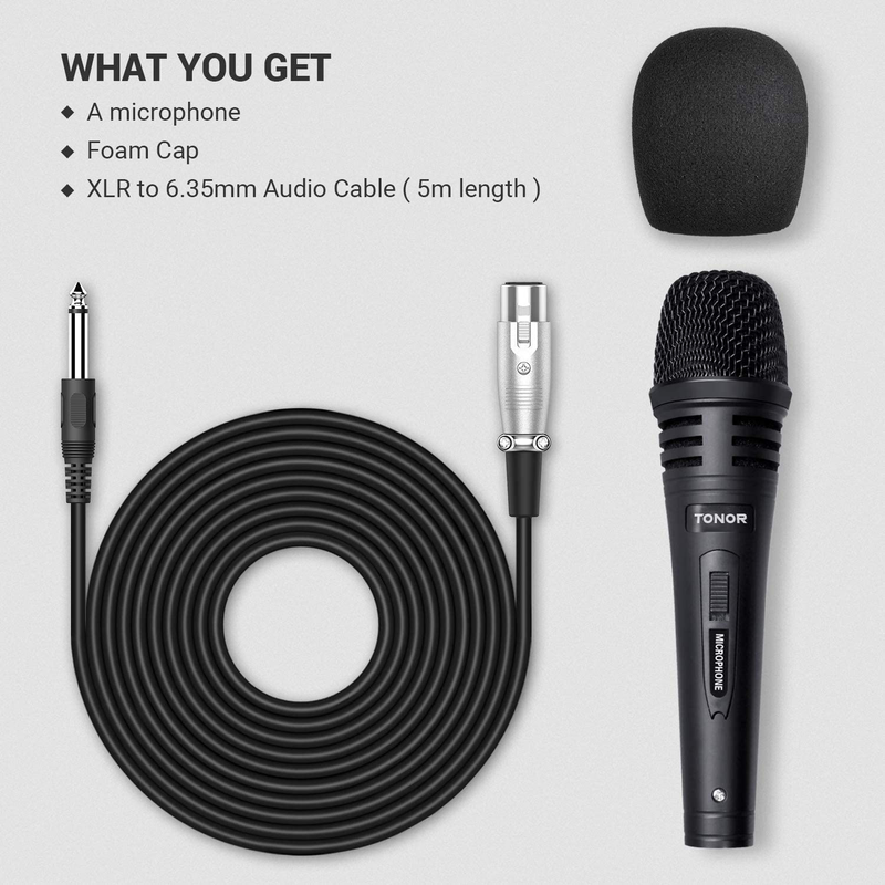 TONOR Dynamic Karaoke Microphone for Singing with 5.0m XLR Cable, Metal Handheld Mic Compatible with Karaoke Machine/Speaker/Amp/Mixer for Karaoke Singing, Speech, Wedding, Stage and Outdoor Activity