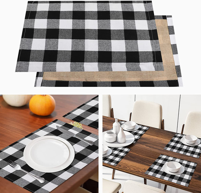 Christmas Placemats For Dining Table Red Black Buffalo Check Placemats Set Of 6 Plaid Placemats Set Farmhouse Christmas Decorations Kitchen Burlap 6 Pcs Fall HolidayTable Placemat For Dining 11x17 In Home & Garden > Decor > Seasonal & Holiday Decorations& Garden > Decor > Seasonal & Holiday Decorations jumping meters Black  