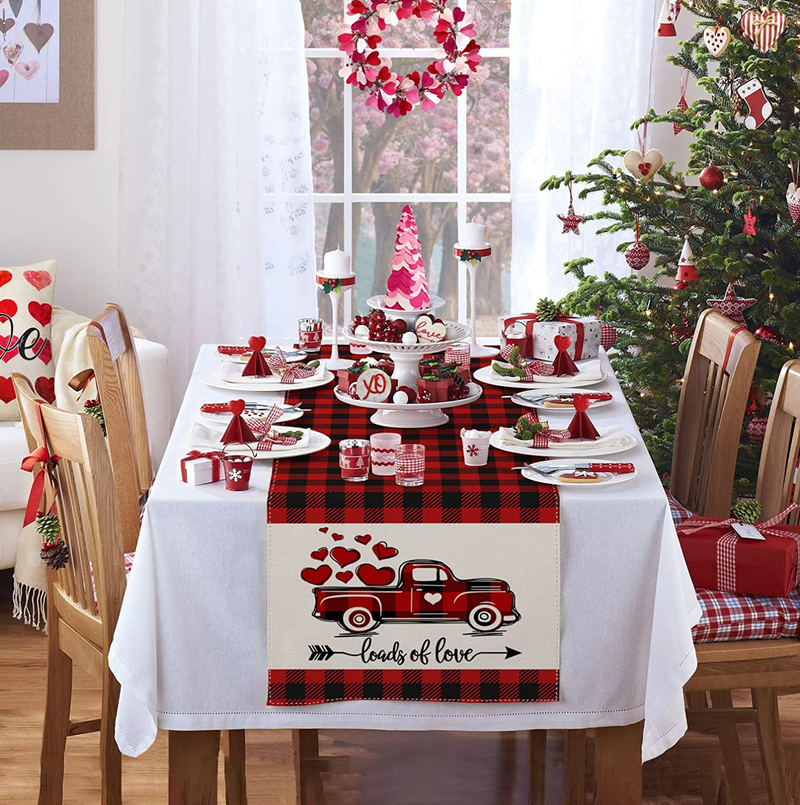 Sambosk Red Buffalo Valentines Day Table Runner, Loads of Love Truck Table Runners for Kitchen Dining Coffee or Anniversary Wedding Indoor and Outdoor Home Parties Decor 13 X 72 Inches SK053 Home & Garden > Decor > Seasonal & Holiday Decorations Sambosk   