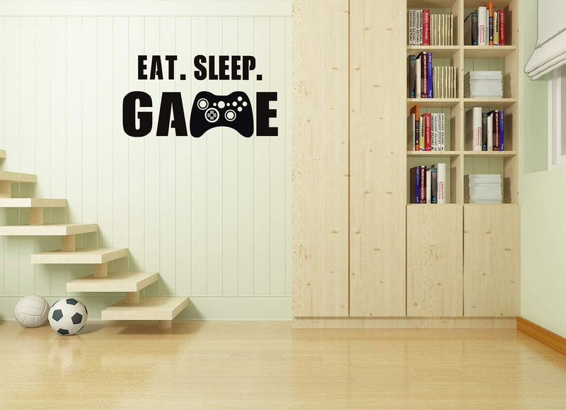 Eat Sleep Game Wall Decal, Video Gamer Boy Wall Sticker, Vinyl Game Décor Wall Stickers Art Design Stickers Wall for Home Playroom Bedroom Game Boys Room (Black, 27.5''L x 14''H)