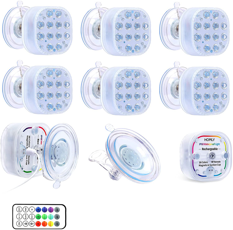 Rechargeable Submersible Led Lights, HOMLY Pool Lights with Remote, Large Suction Cup, Magnetic Pool Lights for Inground Pool , Above Ground Pool, Underwater Light IP68 Waterproof Led Lights 4 Sets Home & Garden > Pool & Spa > Pool & Spa Accessories Homly 8  