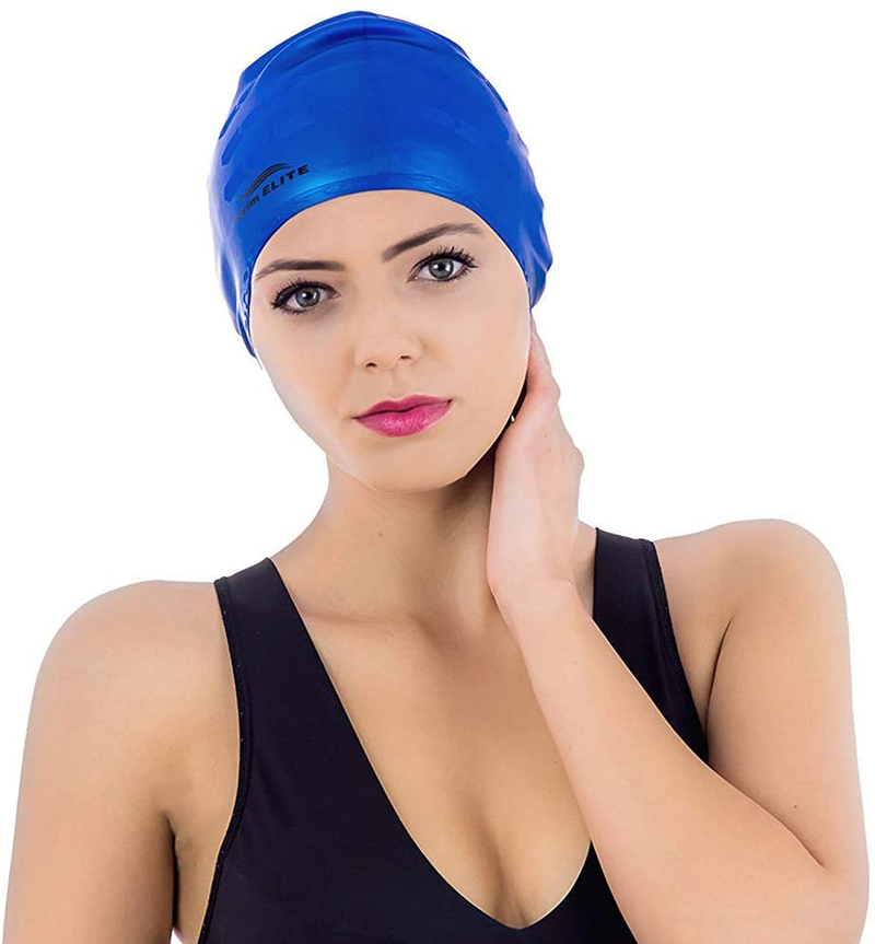 Swim Cap for Long Hair - Silicone Swimcap for Long Hair | Swimming Caps for Women & Men | Silicone Swim Caps for Long Hair - Bathing Cap to Keep Your Hair Dry Sporting Goods > Outdoor Recreation > Boating & Water Sports > Swimming > Swim Caps SWIM ELITE   