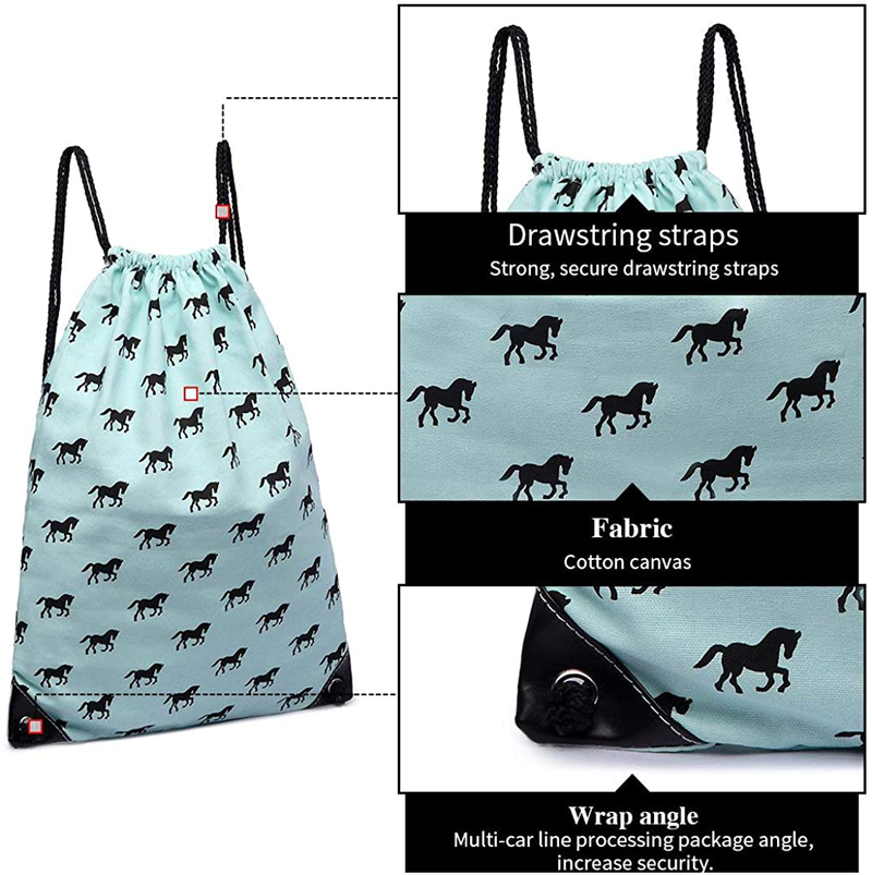 Miss Lulu Gym Drawstring Bags Backpack Horse Canvas Sport Sackpack Home & Garden > Household Supplies > Storage & Organization MISS LULU   