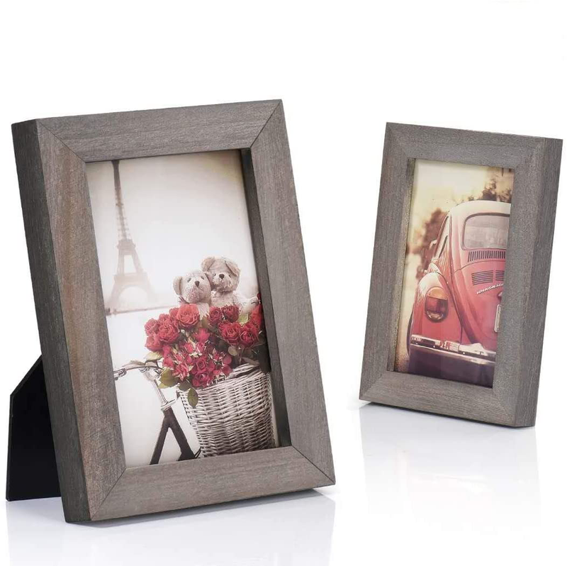 Emfogo 4x6 Picture Frame Photo Display for Tabletop Display Wall Mount Solid Wood High Definition Glass Photo Frame Pack of 2 Carbonized Black Home & Garden > Decor > Picture Frames Emfogo Weathered Grey 4x6 inch 