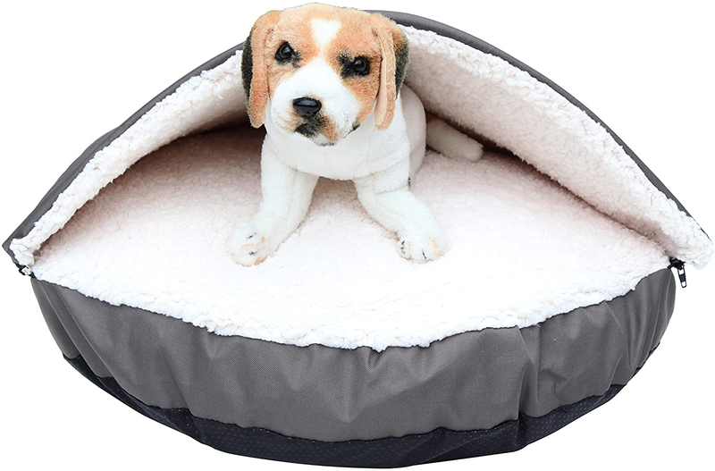 Long Rich Durable Oxford to Sherpa Pet Cave and round Pet Bed, 25", with Removable Top and Insert, by Happycare Textiles Animals & Pet Supplies > Pet Supplies > Dog Supplies > Dog Beds Happycare Textiles   