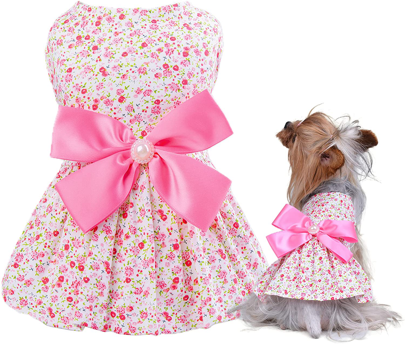 Petroom Puppy Dog Dress,Thin Cute Floral Princess Ribbon Skirt for Small Dogs Cats for Summer Animals & Pet Supplies > Pet Supplies > Cat Supplies > Cat Apparel Petroom Pink_(Third upgrade) XXS (Chest:12 in, Back:10 in) 