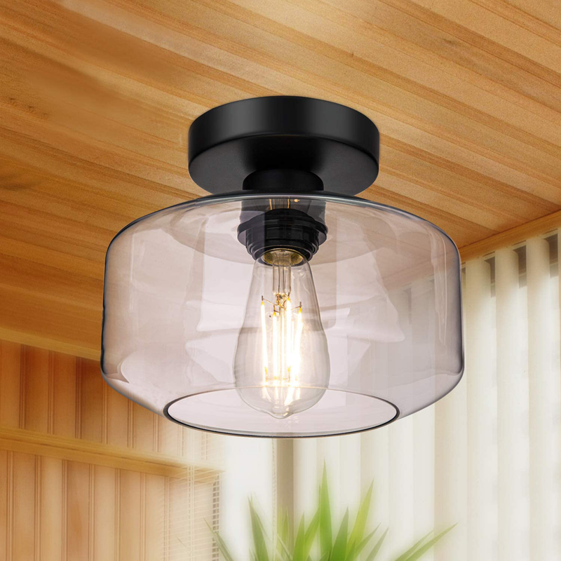 Semi Flush Mount Ceiling Light, 750 Lumen LED Bulb Included, Ceiling Light Fixture, Farmhouse Light Fixture with Clear Glass Lamp Shade for Bedroom Hallway Dining Room Bathroom Corridor Passway Home & Garden > Lighting > Lighting Fixtures > Ceiling Light Fixtures ‎Lynnoland Clear Glass  