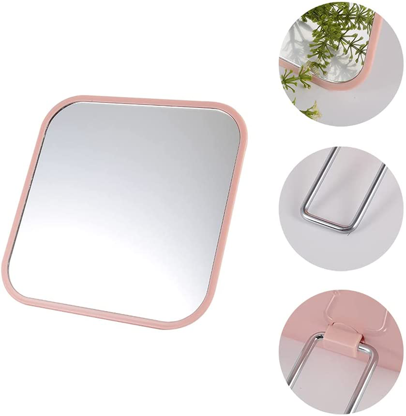 LOTIKO Hand Held Mirror with Handheld Metal Stand, Tabletop Makeup Mirror, Portable Travel for Multi-Hanging Wall Mirror on Bathroom Shower Shaving（Pink）
