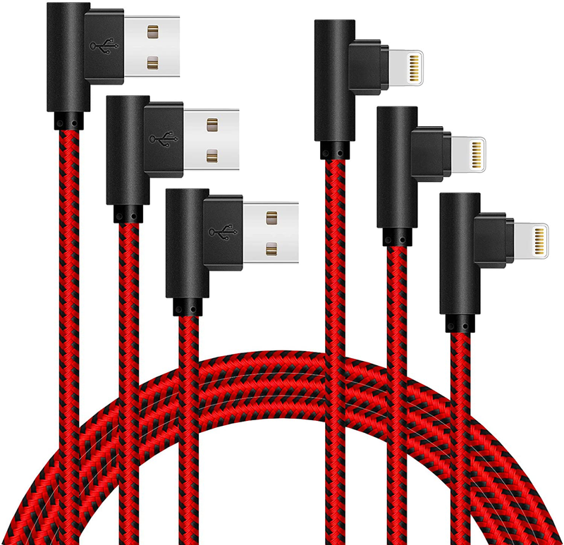 MFi Certified 10FT Lightning Cable iPhone Charger Cord 90 Degree Fast Data Cable Nylon Braided Compatible with iPhone Xs Max/XS/XR/7/7Plus/X/8/8Plus/6S/6S Plus/SE (Gray, 10FT) Electronics > Electronics Accessories > Power > Power Adapters & Chargers APFEN Black Red 10FT 