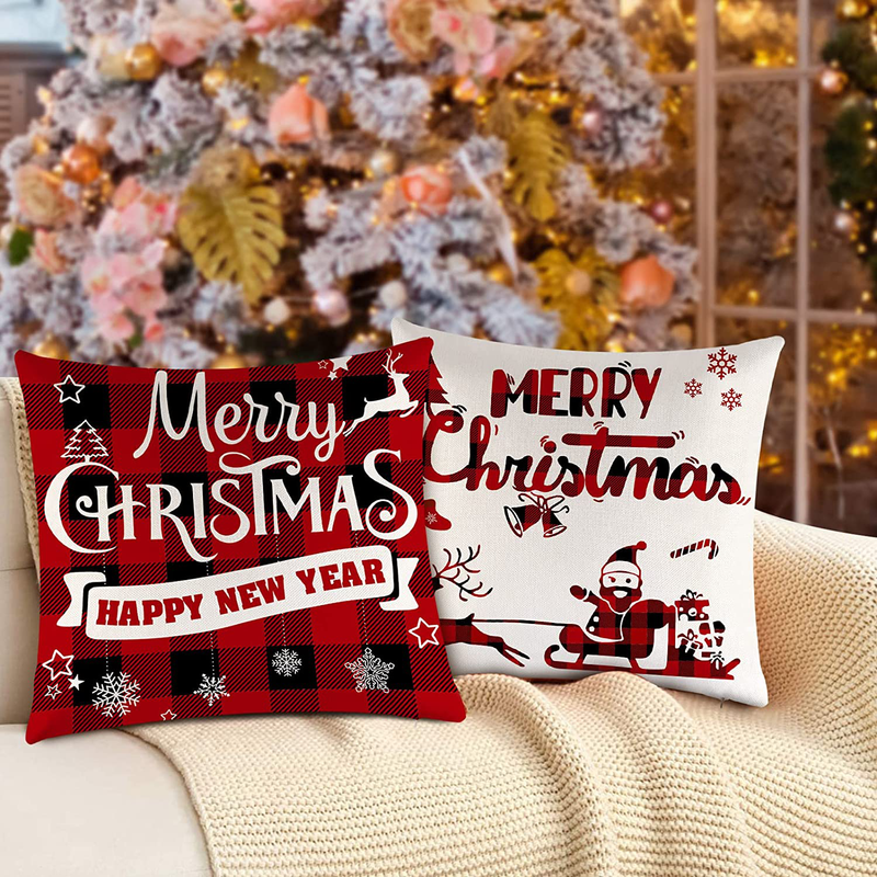 Christmas Decorations Pillow Covers 18x18 Set of 4 Red Black Buffalo Check Plaid Pillow Cases Christmas Decor Pillow Covers for Sofa Couch Christmas Decorations Clearance Indoor Outdoor Farmhouse Home & Garden > Decor > Seasonal & Holiday Decorations& Garden > Decor > Seasonal & Holiday Decorations TGOOD   