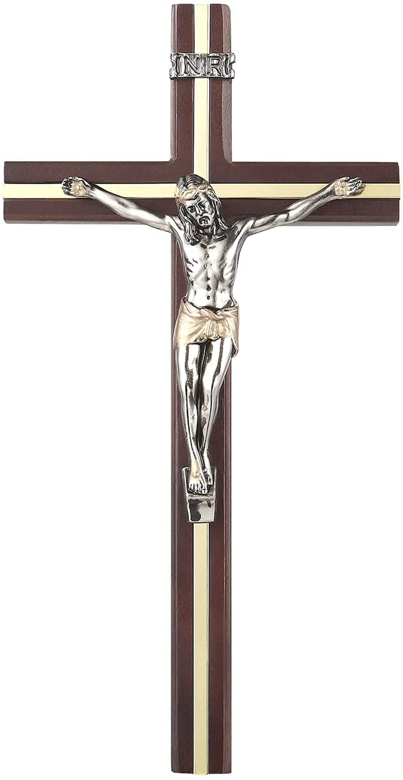 KUXBET Crucifix Wall Cross Catholic Wooden Jesus Christ Wall Hanging Cross for Home Decor , 10 Inch - Antique Gold