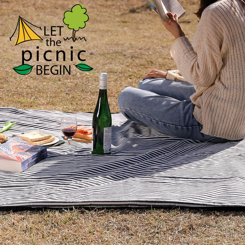 Picnic Blanket Waterproof, Beach Blanket Portable with Carry Strap Outdoor Camping Party, Large Foldable Sand Proof for Wet Grass Hiking or Kids Playground Picnic Mat (A Stripe) Home & Garden > Lawn & Garden > Outdoor Living > Outdoor Blankets > Picnic Blankets G GOOD GAIN   