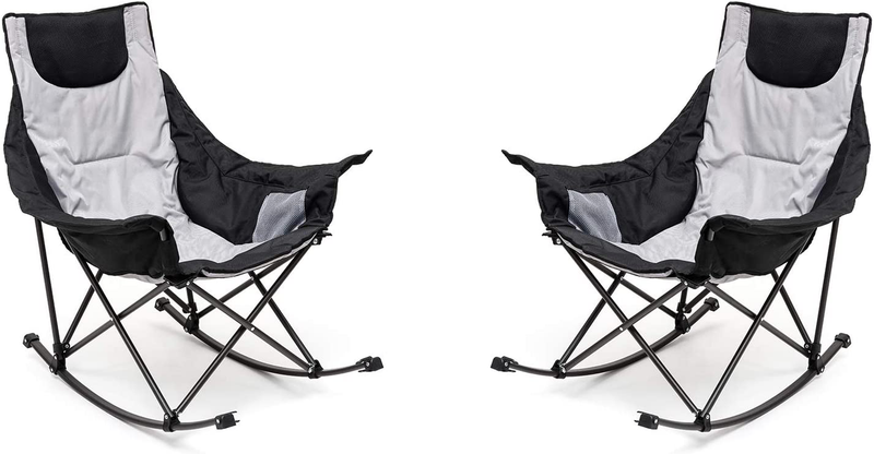 Sunnyfeel Camping Rocking Chair, Oversized Folding Rocking Chairs with Luxury Padded Recliner & Pocket,Carry Bag, 300 LBS Heavy Duty for Lawn/Outdoor/Picnic/Patio, Portable Rocker Camp Chair (Green) Sporting Goods > Outdoor Recreation > Camping & Hiking > Camp Furniture SUNNYFEEL Grey-2set  