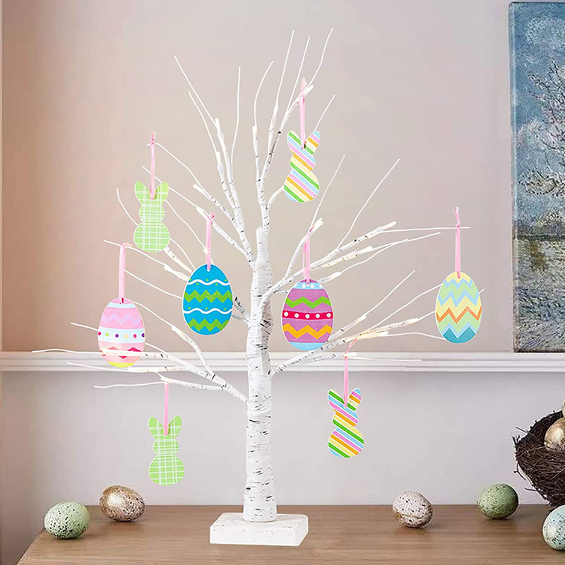 ESTTOP 24” 2FT Easter Lighted Birch Tree Decoration with 8 Egg& Bunny Ornaments Battery Powered Timer Artificial Branch Tree Easter Decor for Indoor Home & Garden > Decor > Seasonal & Holiday Decorations ESTTOP Easter Decoration  