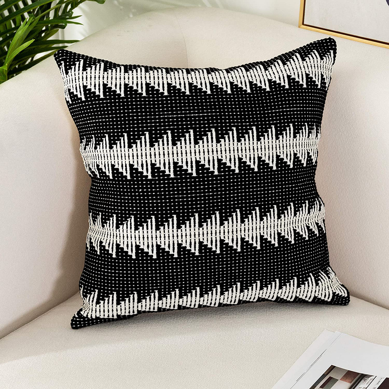 Sungea Black and White Decorative Throw Pillow Covers Set of 2, 18x18 Inch Boho Modern Tree Pattern Striped Woven Cushion Case for Couch Sofa Bed Home Decor Design (Square 18 Inches, 2) Home & Garden > Decor > Seasonal & Holiday Decorations Sungea 1 Square 20 Inches 