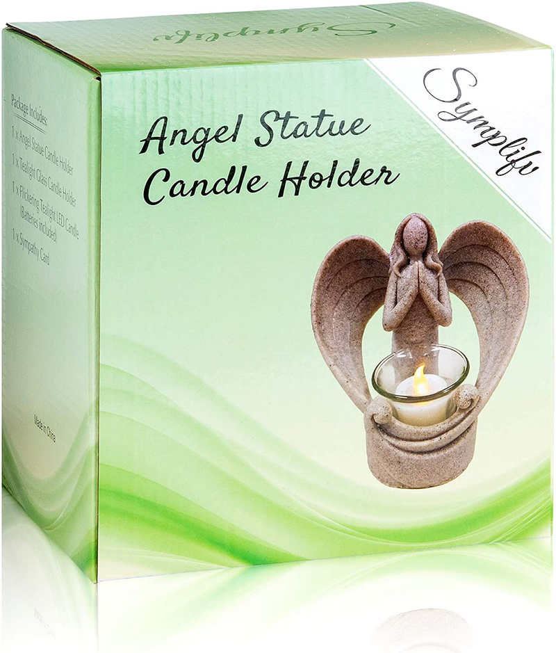 SYMPLIFV Sympathy Gift in Memory of Loved One, Angel Statue Tealight Candle Holder, Memorial Gifts for Loss of Loved One, Grieving, Condolence, Funeral, Remembrance, Bereavement Home & Garden > Decor > Home Fragrance Accessories > Candle Holders SYMPLIFV   